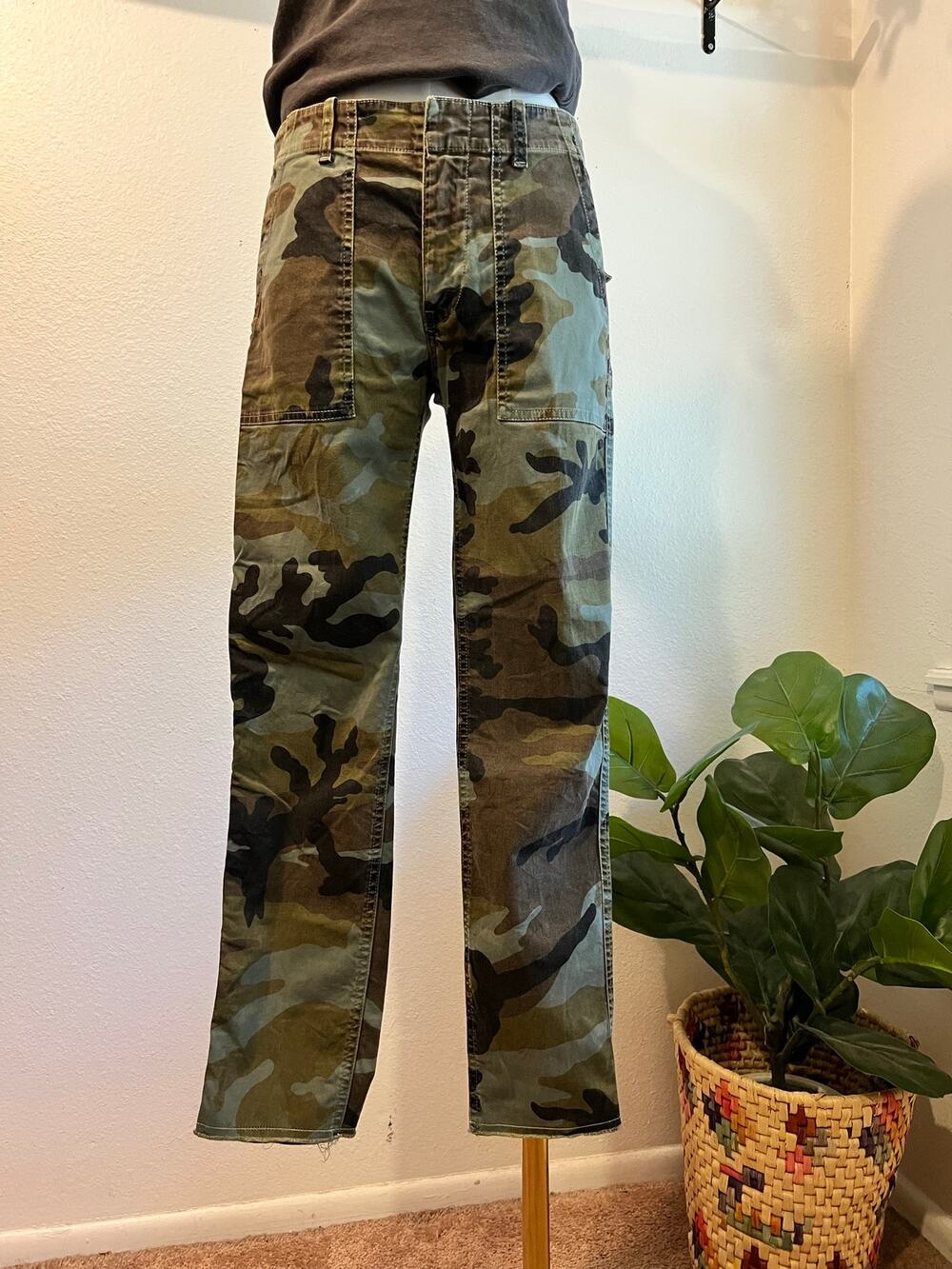 Nili Lotan Camo Print Cotton Canvas Cargo Jean Pants Size 2
